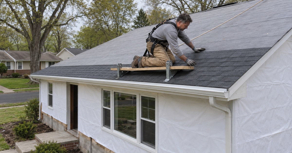 A new roof going on during the rebuild of a flood-damaged house in Delran’s Riverside Park section.